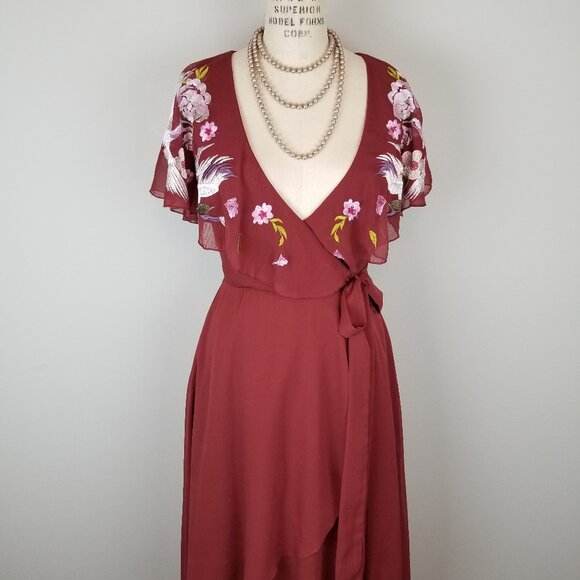 ASOS Beautiful Embroidered Wine Faux Wrap Maxi Dress * NEW w/Tags * Size 4 - Picture 1 of 15